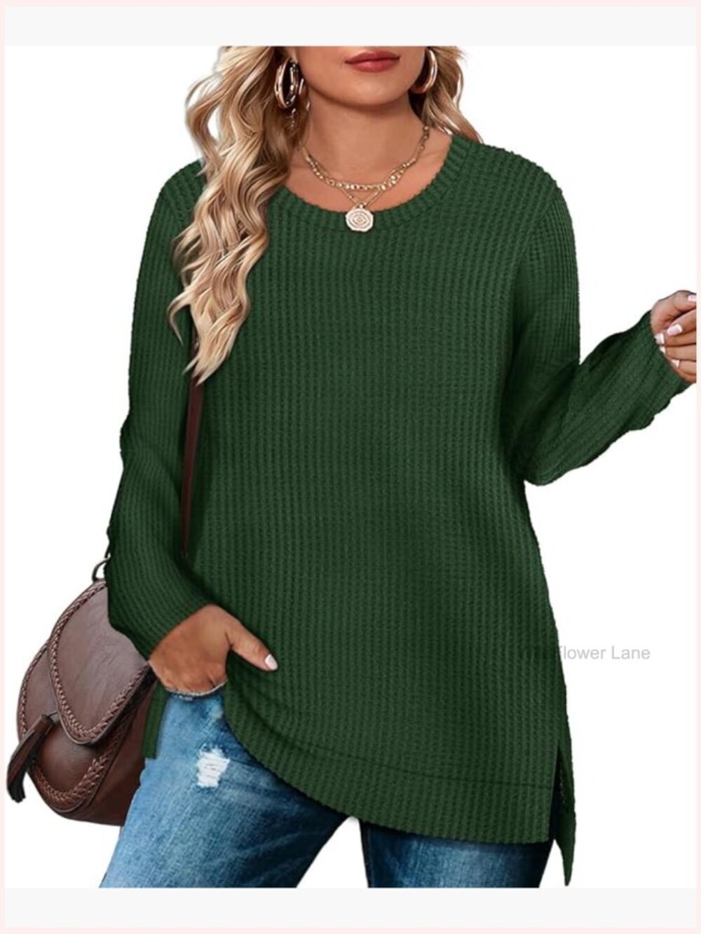 Plus Size Waffle Knit Pullover Sweater Long Sleeve Crewneck Casual Top Loose Fit